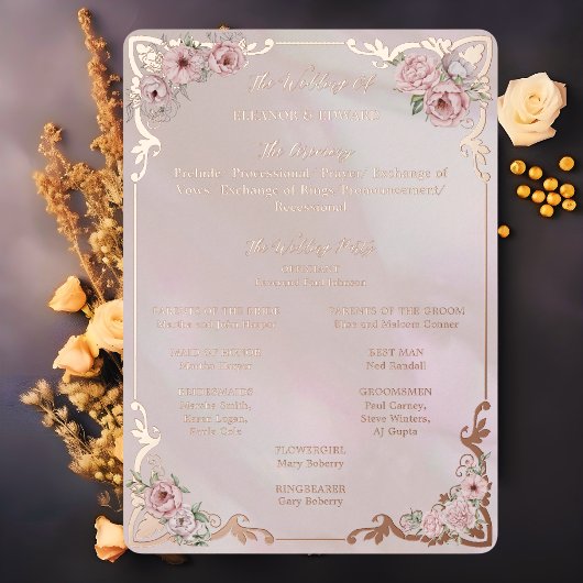 Vintag Blush Peony Wedding Foil Programmkarte Folieneinladung