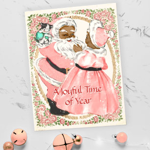 Vintag Blush Pink Black Santa und Mrs. Claus Feiertagspostkarte