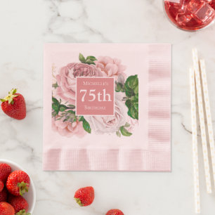 Vintag Blush Pink Blume Grüne 75. Geburtstag Serviette