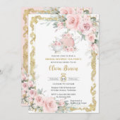 Vintag Blush Pink Blumenkohl Tee Party Brautparty Einladung (Vorne/Hinten)