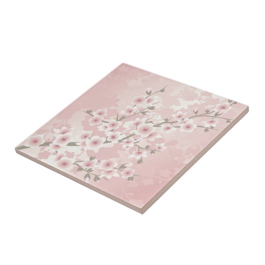 Vintag Blush PInk Cherry Blossom Fliese (Seite)