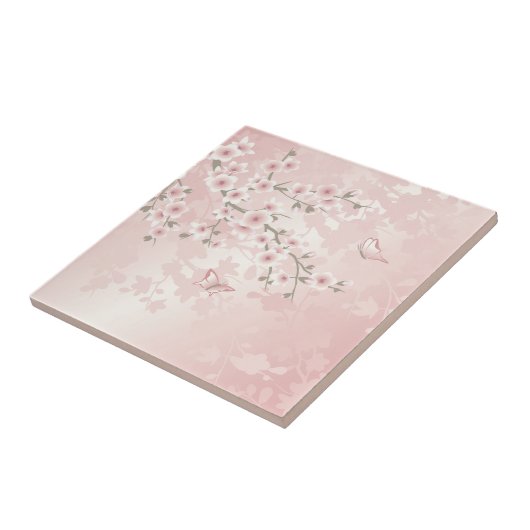 Vintag Blush PInk Cherry Blossom Fliese (Seite)