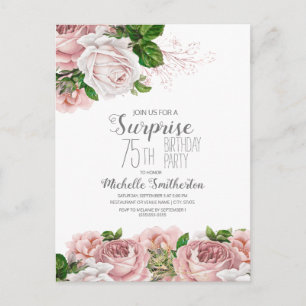 Vintag Blush Pink Floral 75. Geburtstag Postkarte