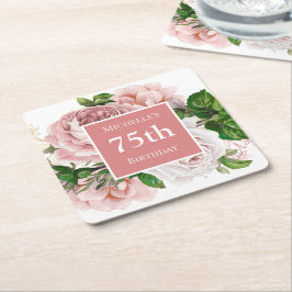 Vintag Blush Pink Floral 75. Geburtstagsparty Rechteckiger Pappuntersetzer