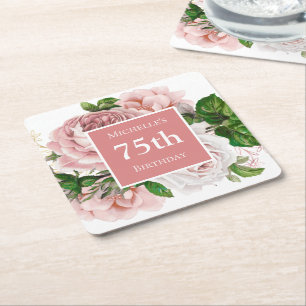 Vintag Blush Pink Floral 75. Geburtstagsparty Rechteckiger Pappuntersetzer