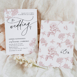 Vintag Blush Pink Floral Moderne Script Hochzeit Einladung
