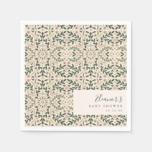 Vintag Blush Pink Green Floral Tile Baby Dusche Serviette