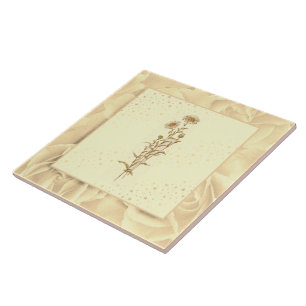 Vintag Blush Pink Grün und Gelb Blumen Fliese