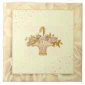 Vintag Blush Pink Grün und Gelb Blumen Fliese (Vorderseite)