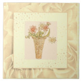 Vintag Blush Pink Grün und Gelb Blumen Fliese (Vorderseite)