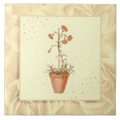 Vintag Blush Pink Grün und Gelb Blumen Fliese (Vorderseite)