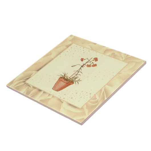 Vintag Blush Pink Grün und Gelb Blumen Fliese (Seite)