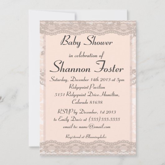 Vintag Blush Pink Lace Babydusche Einladung (Vorderseite)
