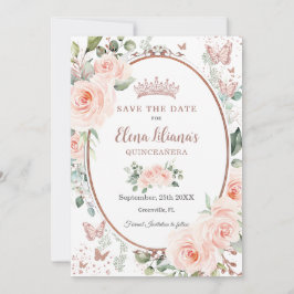 Vintag Blush Pink Rose Gold Quinceñera Save The Date