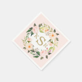 Vintag Blush Pink Roses Blumenregen Mit Monogramm Serviette (Ecke)