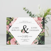 Vintag Blush Rose Monogram Elegant Wedding Einladung (Stehend Vorderseite)
