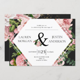 Vintag Blush Rose Monogram Elegant Wedding Einladung