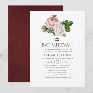 Vintag Blush und Burgunder Blauleng Mitzvah Einladung