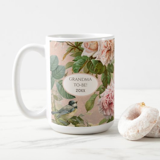 Vintag Blütenblüte Rose Gelbes Grandma Kaffeetasse (Mit Donut)
