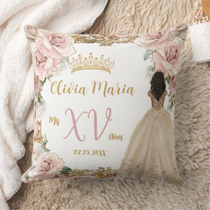Vintag Blütenpinsel Champagner Quinceñera Kissen