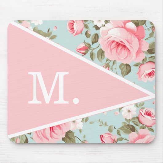 Vintag Blütenrosa Floral Monogramm Mousepad (Vorne)