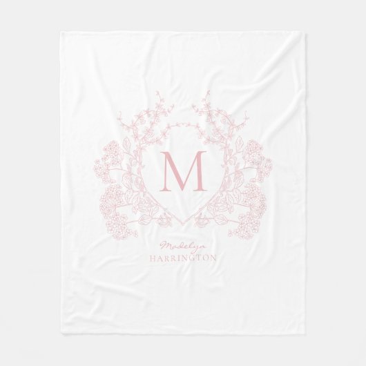 Vintag Blütenrosa Wappen Monogramm Fleecedecke (Vorderseite)