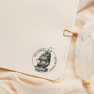 Vintag Boat Ex Libris Library Book Gummistempel