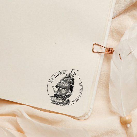 Vintag Boat Ex Libris Library Book Gummistempel