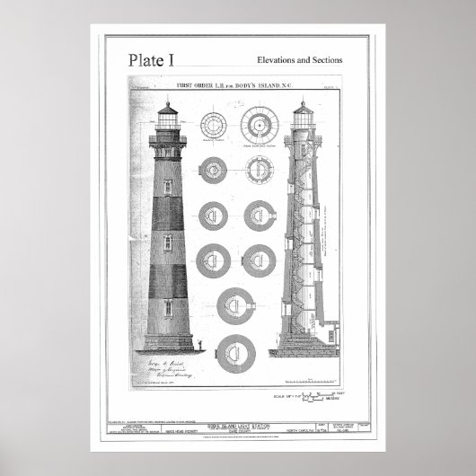 Vintag Bodie Island Leuchtturmdiagramm Poster (Vorne)