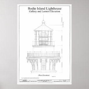 Vintag Bodie Island Lighthouse Blueprint Poster