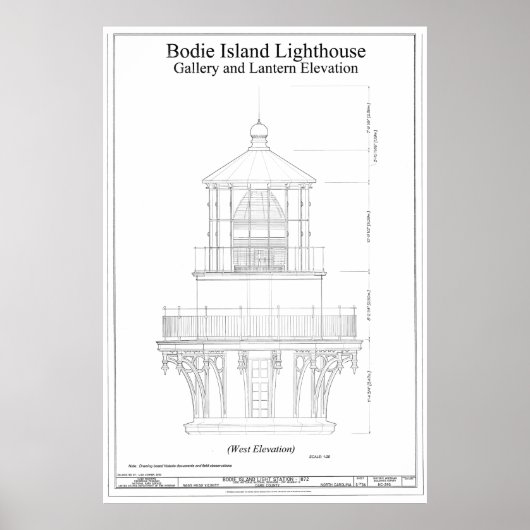 Vintag Bodie Island Lighthouse Blueprint Poster (Vorne)