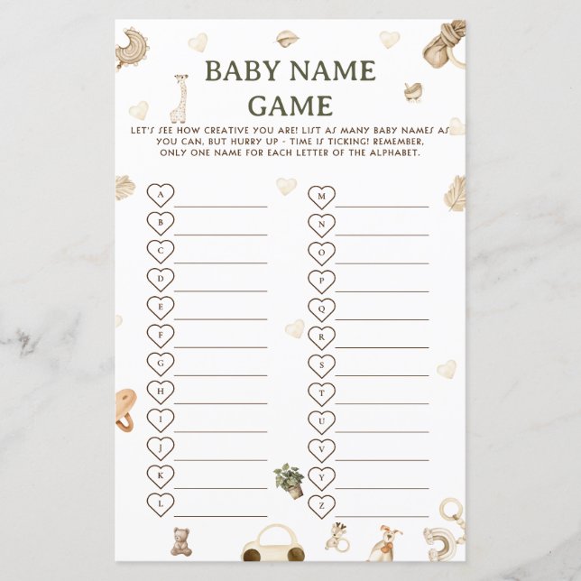 Vintag Boho Baby Showroom Baby Name Race Game (Vorderseite)