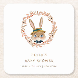 Vintag Boho Bunny Wreath Babydusche Rechteckiger Pappuntersetzer