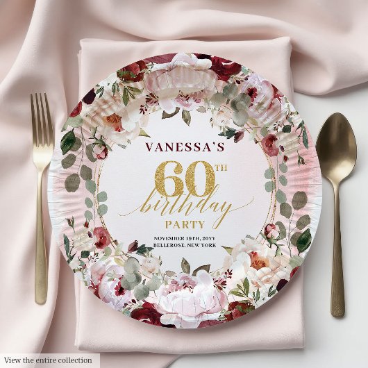 Vintag Boho Burgundy Blush Gold Rose Teller