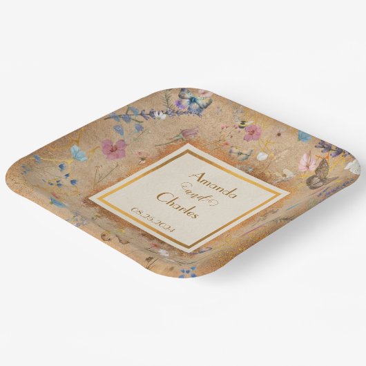 Vintag Boho Butterfly Garden Wedding Pappteller (Gewinkelt)