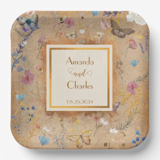 Vintag Boho Butterfly Garden Wedding Pappteller (Vorderseite)