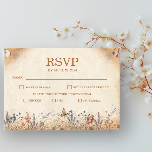 Vintag Boho Butterfly Garden Wedding RSVP Card