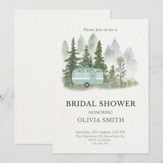 Vintag Boho Camper Bridal Dusche Einladung (Vorne/Hinten)