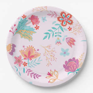 Vintag Boho Chic Floral Geburtstagspapier Platte Pappteller