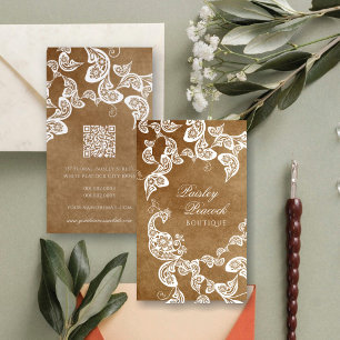 Vintag Boho Chic Paisley Elegante Flora Peacock Visitenkarte