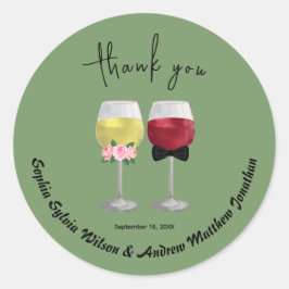 Vintag Boho Couple Wine Wedding vielen Dank Runder Aufkleber