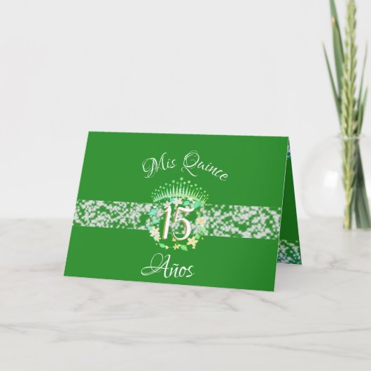 Vintag Boho Emerald Green Quinceañera Spanisch Einladung (Vorderseite)