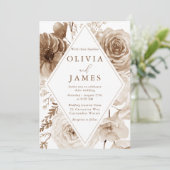 Vintag Boho Floral Frame Wedding Einladung (Stehend Vorderseite)