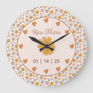 Vintag Boho Floral Kinderzimmer Hello Baby Custom Große Wanduhr