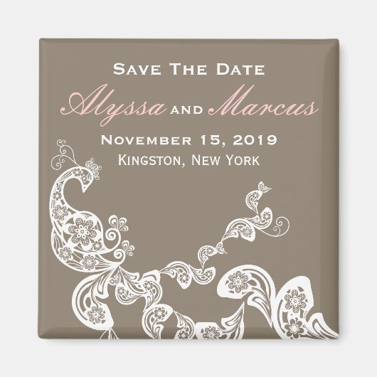 Vintag Boho Floral Peacock Elegant Save the Date Magnet (Vorne)