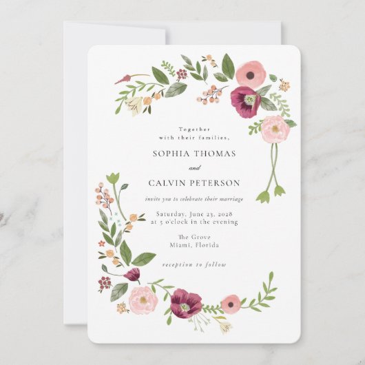 Vintag Boho Floral Wedding Einladung (Vorderseite)