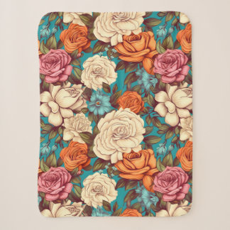 Vintag Boho Florals, türkisfarbene Creme Botanical Sherpadecke