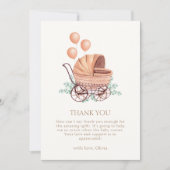 Vintag Boho Greenery Stroller Balloon Baby Shower Dankeskarte (Vorderseite)