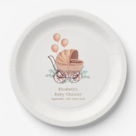 Vintag Boho Greenery Stroller Balloon Baby Shower Pappteller