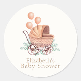 Vintag Boho Greenery Stroller Balloon Baby Shower Runder Aufkleber
